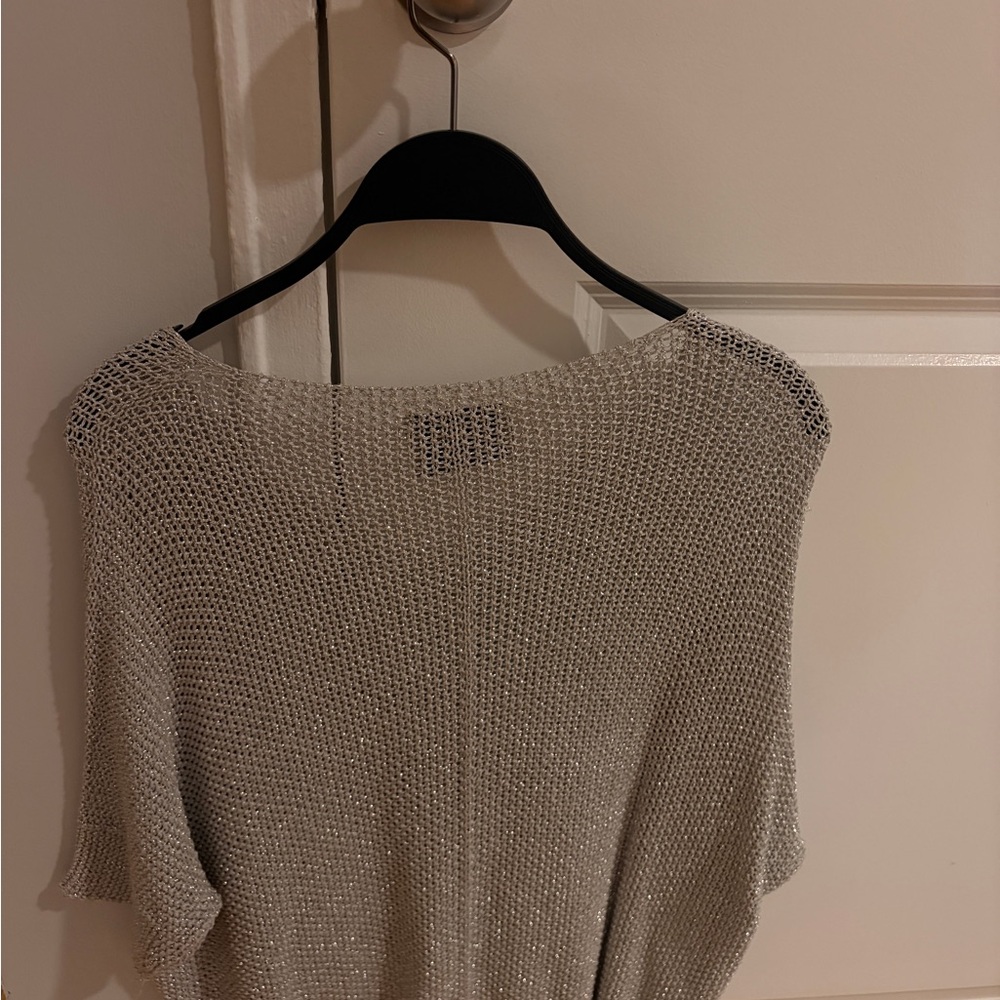Light Gray Knit V-Neck Short Sleeve Sweater Brand Bazar - Picture 5 of 5